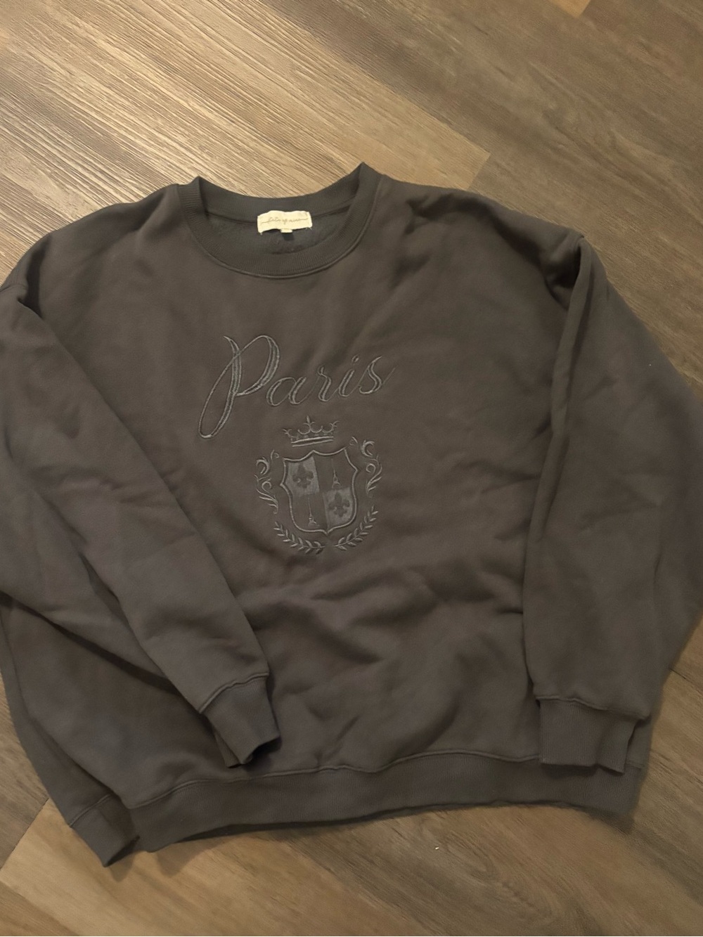 Embroidered 'Paris' Crewneck Sweatshirt - Charcoal